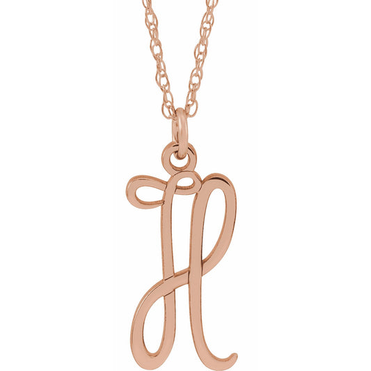 14K Rose Script Initial H 16-18 Necklace