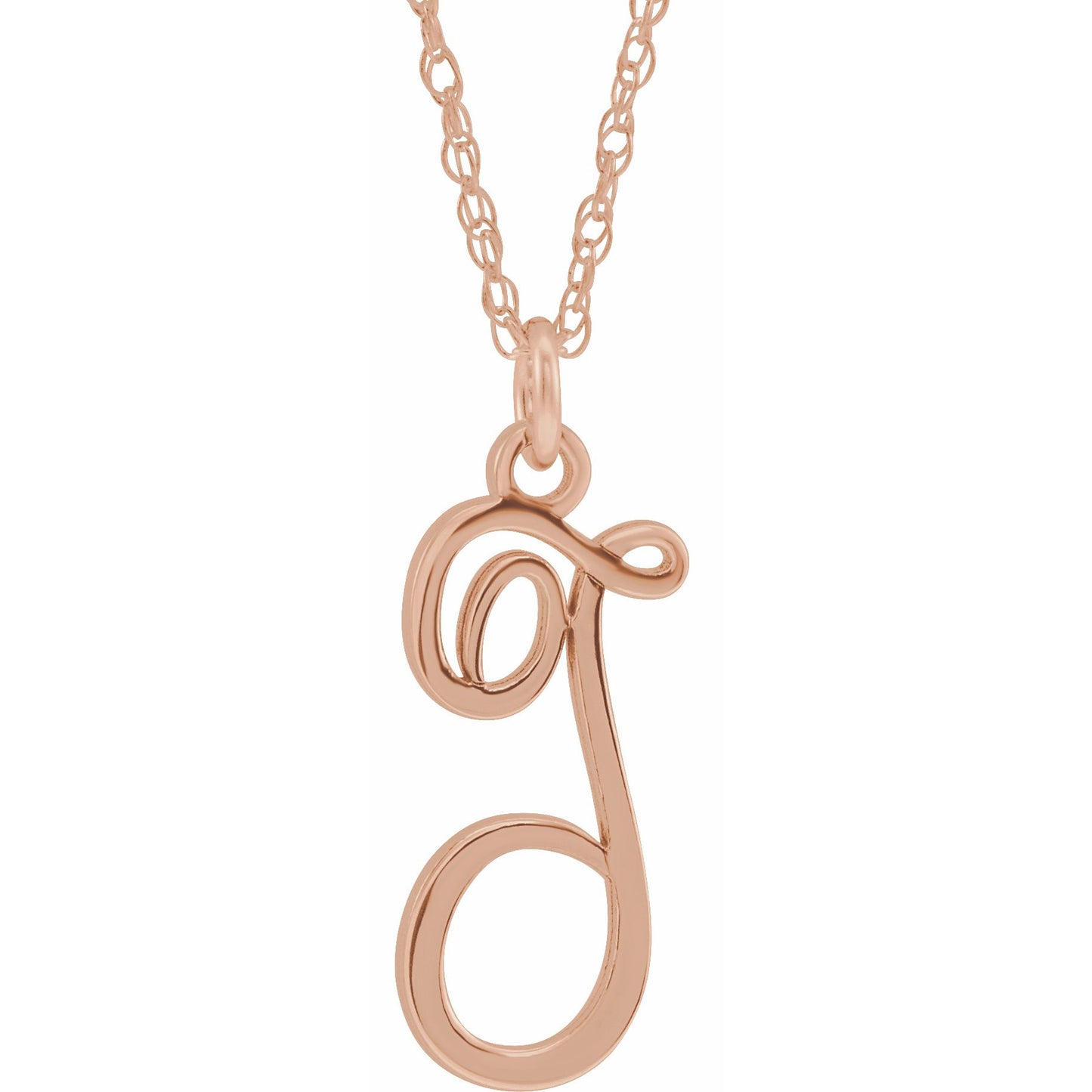 14K Rose Script Initial T 16-18 Necklace