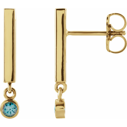 14K Yellow Aquamarine Bar Earrings