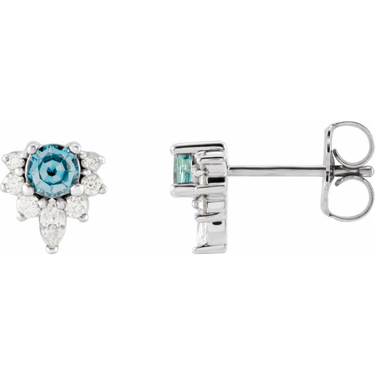 14K White Aquamarine & 1/6 CTW Diamond Earrings