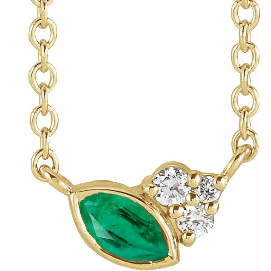 14K Yellow Emerald & .03 CTW Diamond 18 Necklace