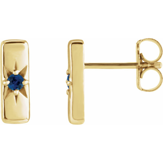 14K Yellow Blue Sapphire Starburst Bar Earrings