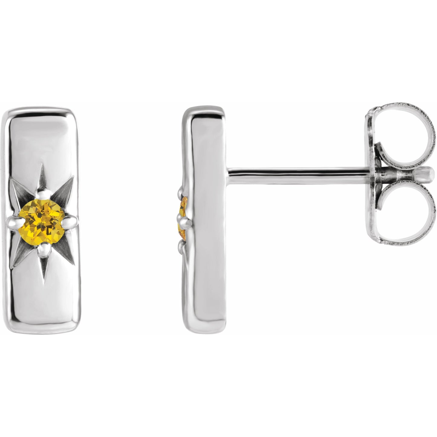 14K White Yellow Sapphire Starburst Bar Earrings