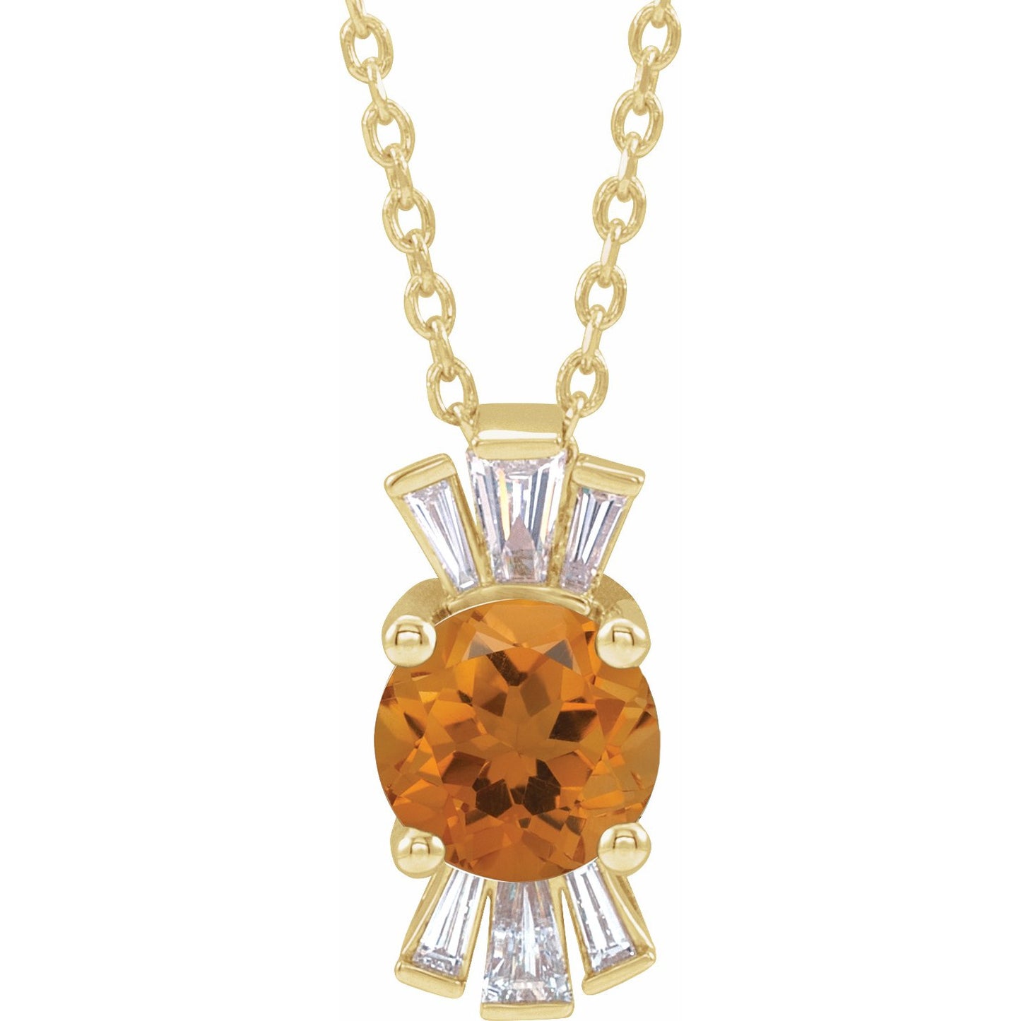 14K Yellow Citrine & 1/6 CTW Diamond 16-18 Necklace