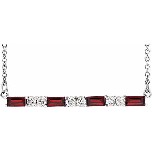 14K White Garnet & 1/5 CTW Diamond Bar 16-18 Necklace