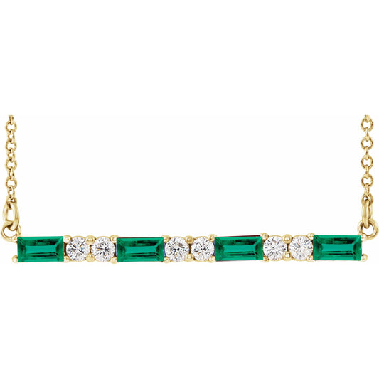 14K Yellow Emerald & 1/5 CTW Diamond Bar 16-18 Necklace