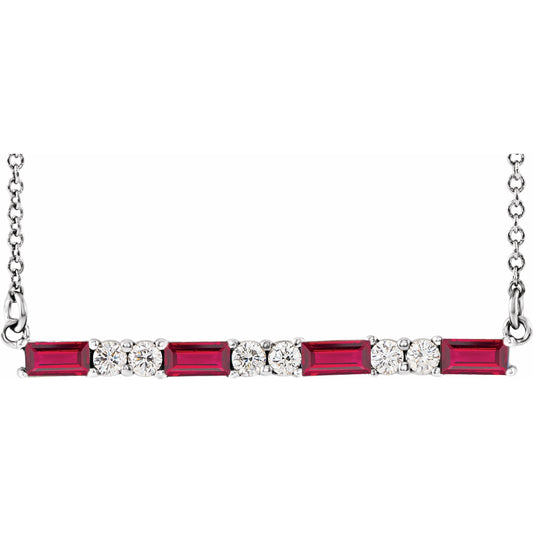 14K White Ruby & 1/5 CTW Diamond Bar 16-18 Necklace