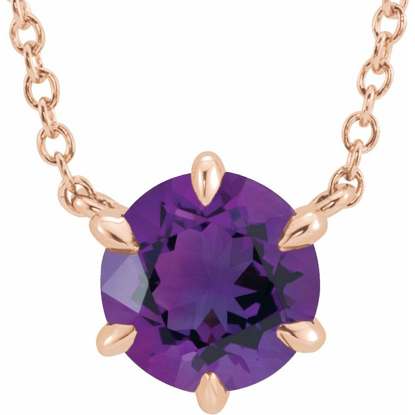 14K Rose Amethyst Solitaire 18 Necklace