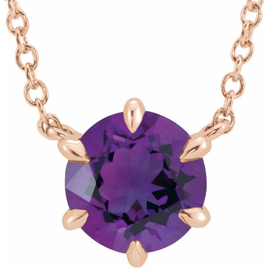 14K Rose Amethyst Solitaire 18 Necklace