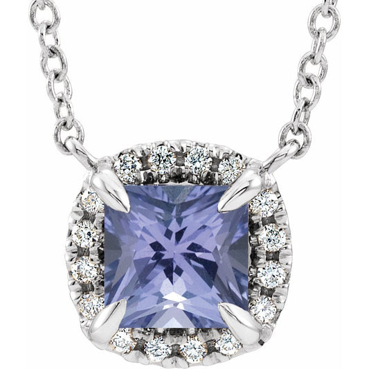 14K White 4x4 mm Square Tanzanite & .05 CTW Diamond 18 Necklace