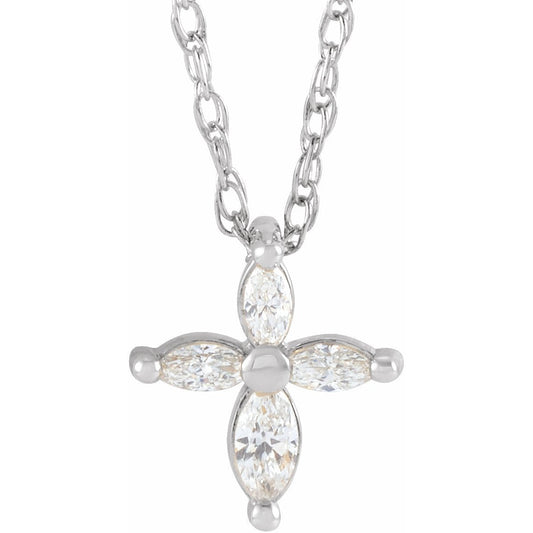 Platinum 1/6 CTW Diamond Marquise Cross 18 Necklace