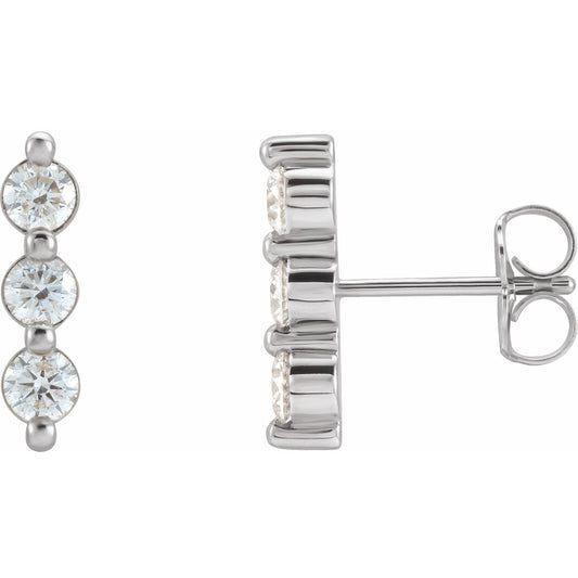 14K White 5/8 CTW Diamond Three-Stone Bar Earrings