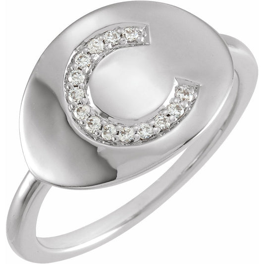 14K White Initial C .08 CTW Diamond Ring