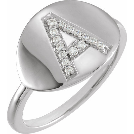 14K White Initial A 1/10 CTW Diamond Ring