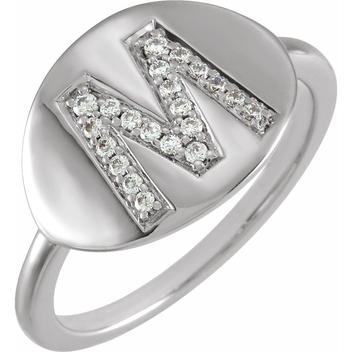 14K White Initial M 1/8 CTW Diamond Ring