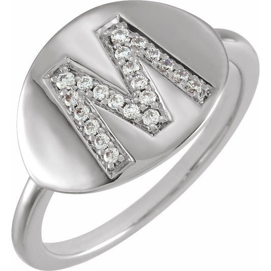 14K White Initial M 1/8 CTW Diamond Ring