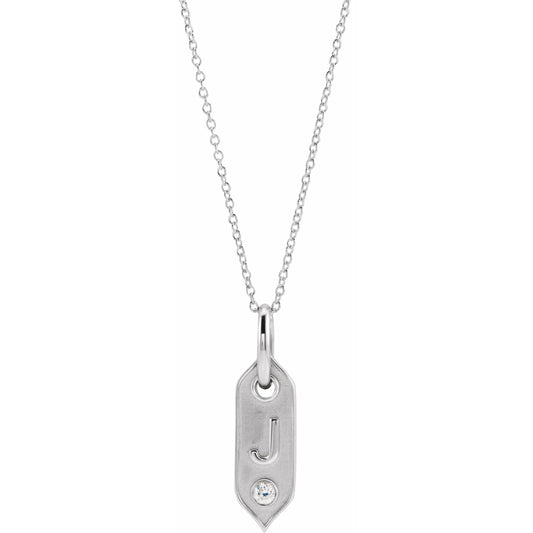 14K White Initial J .05 CT Diamond 16-18 Necklace
