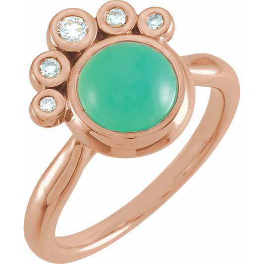 14K Rose Chrysoprase & 1/8 CTW Diamond Ring