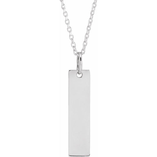 14K White 20x5 mm Engravable Bar 16-18 Necklace