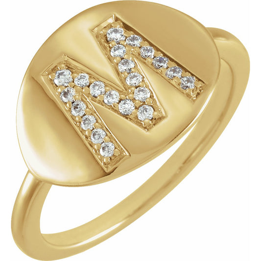14K Yellow Initial M 1/8 CTW Diamond Ring