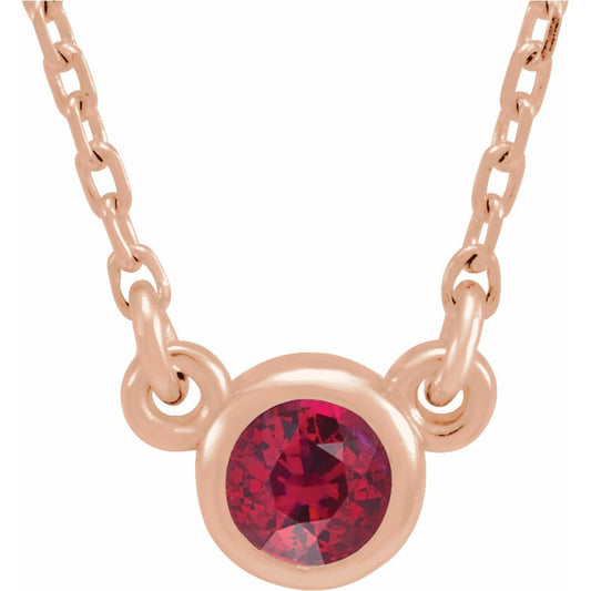 14K Rose 3 mm Round Ruby Bezel-Set Solitaire 16 Necklace