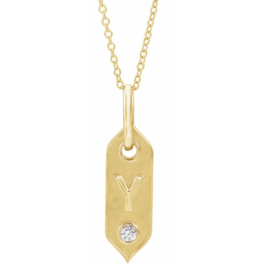 14K Yellow Initial Y .05 CT Diamond 16-18 Necklace