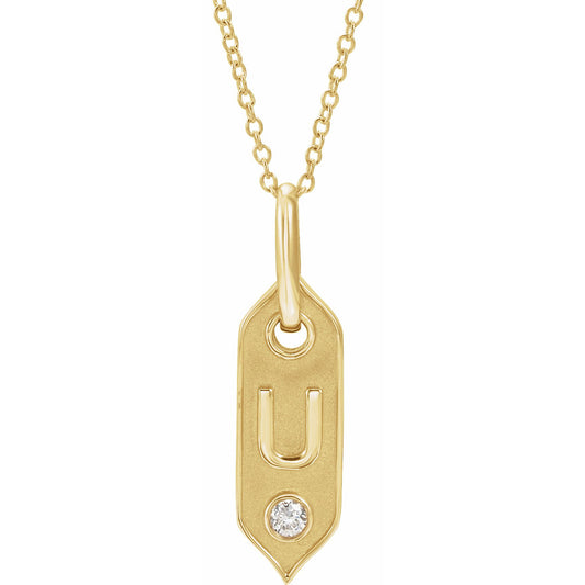 14K Yellow Initial U .05 CT Diamond 16-18 Necklace