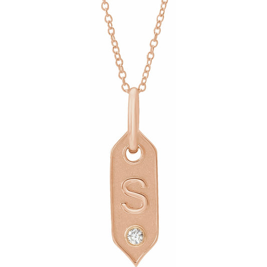 14K Rose Initial S .05 CT Diamond 16-18 Necklace