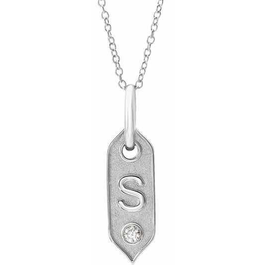 14K White Initial S .05 CT Diamond 16-18 Necklace