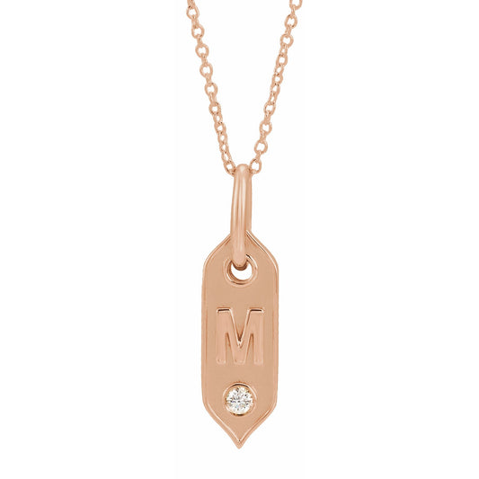 14K Rose Initial M .05 CT Diamond 16-18 Necklace