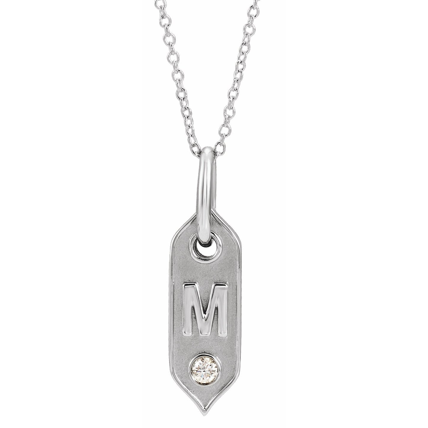 14K White Initial M .05 CT Diamond 16-18 Necklace