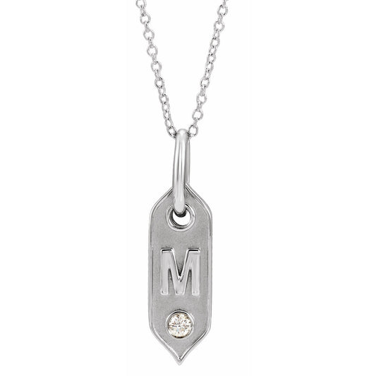 14K White Initial M .05 CT Diamond 16-18 Necklace