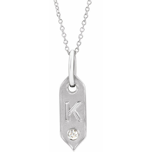 14K White Initial K .05 CT Diamond 16-18 Necklace