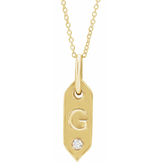 14K Yellow Initial G .05 CT Diamond 16-18 Necklace