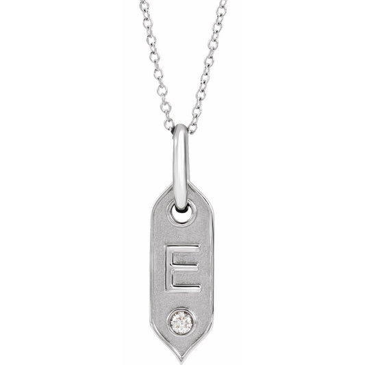 14K White Initial E .05 CT Diamond 16-18 Necklace