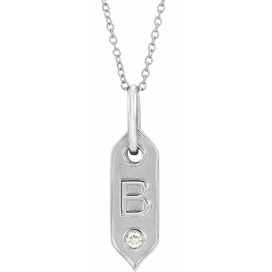14K White Initial B .05 CT Diamond 16-18 Necklace