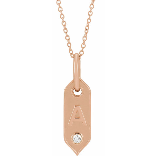 14K Rose Initial A .05 CT Diamond 16-18 Necklace