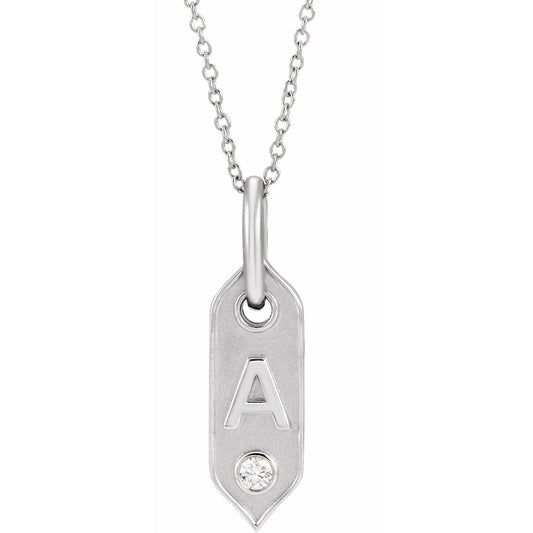 14K White Initial A .05 CT Diamond 16-18 Necklace