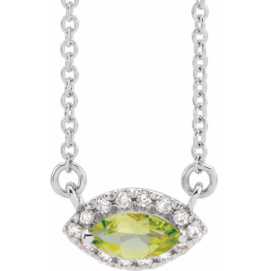 14K White Peridot & .05 CTW Diamond Halo-Style 18 Necklace