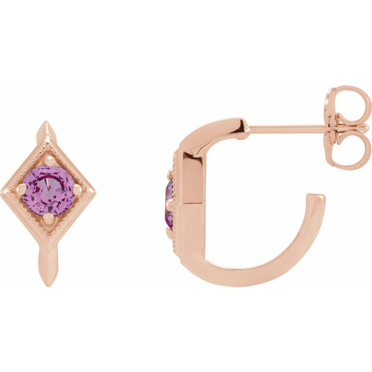14K Rose Pink Sapphire Geometric Hoop Earrings