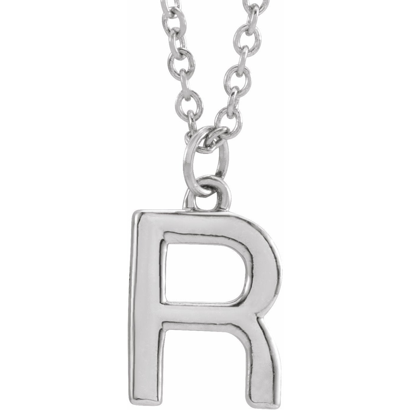 14K White Initial R Dangle 18 Necklace