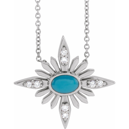 14K White Turquoise & .08 CTW Diamond Celestial 16-18 Necklace