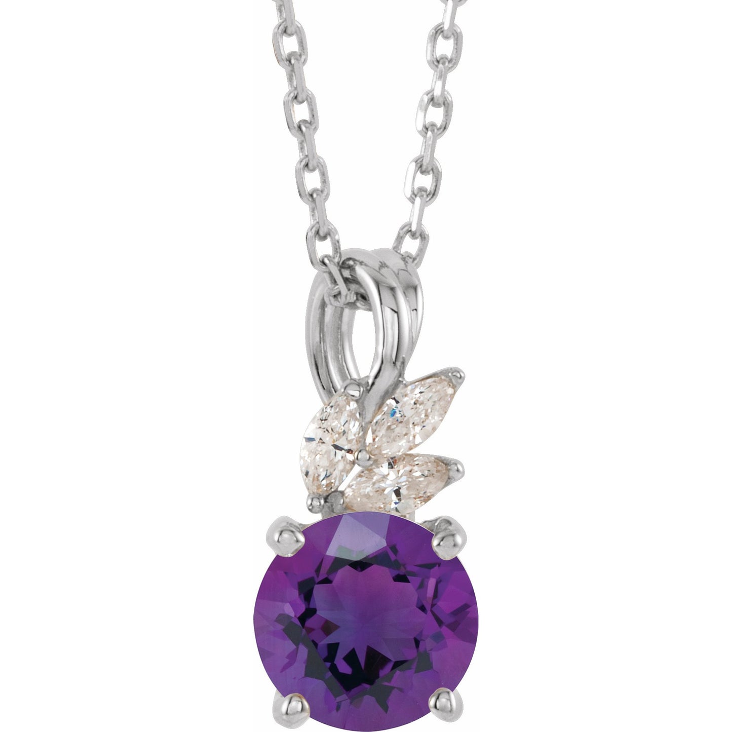 14K White Amethyst & 1/10 CTW Diamond 16-18 Necklace