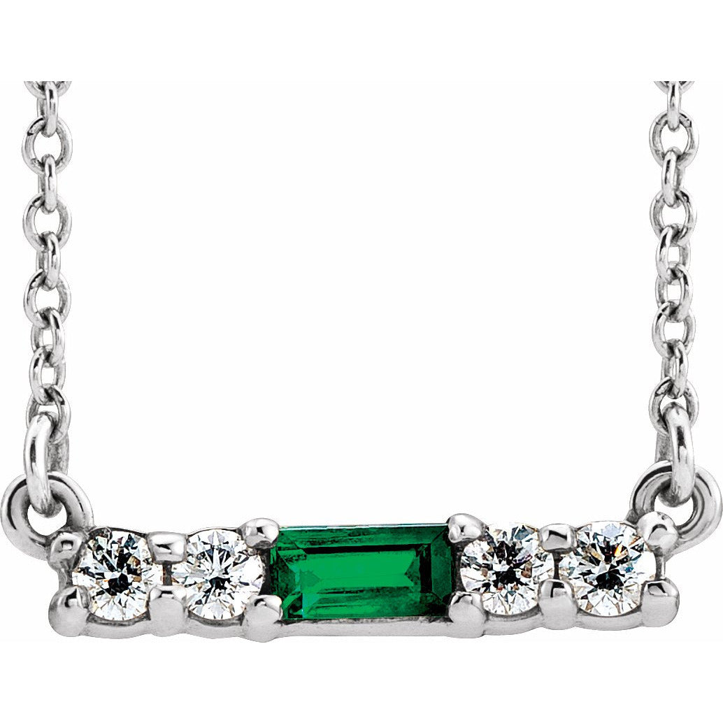 14K White Emerald & 1/5 CTW Diamond 18 Necklace