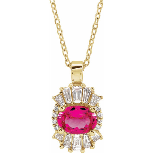 14K Yellow Pink Tourmaline & 1/3 CTW Diamond 16-18 Necklace