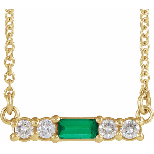 14K Yellow Emerald & 1/5 CTW Diamond 18 Necklace