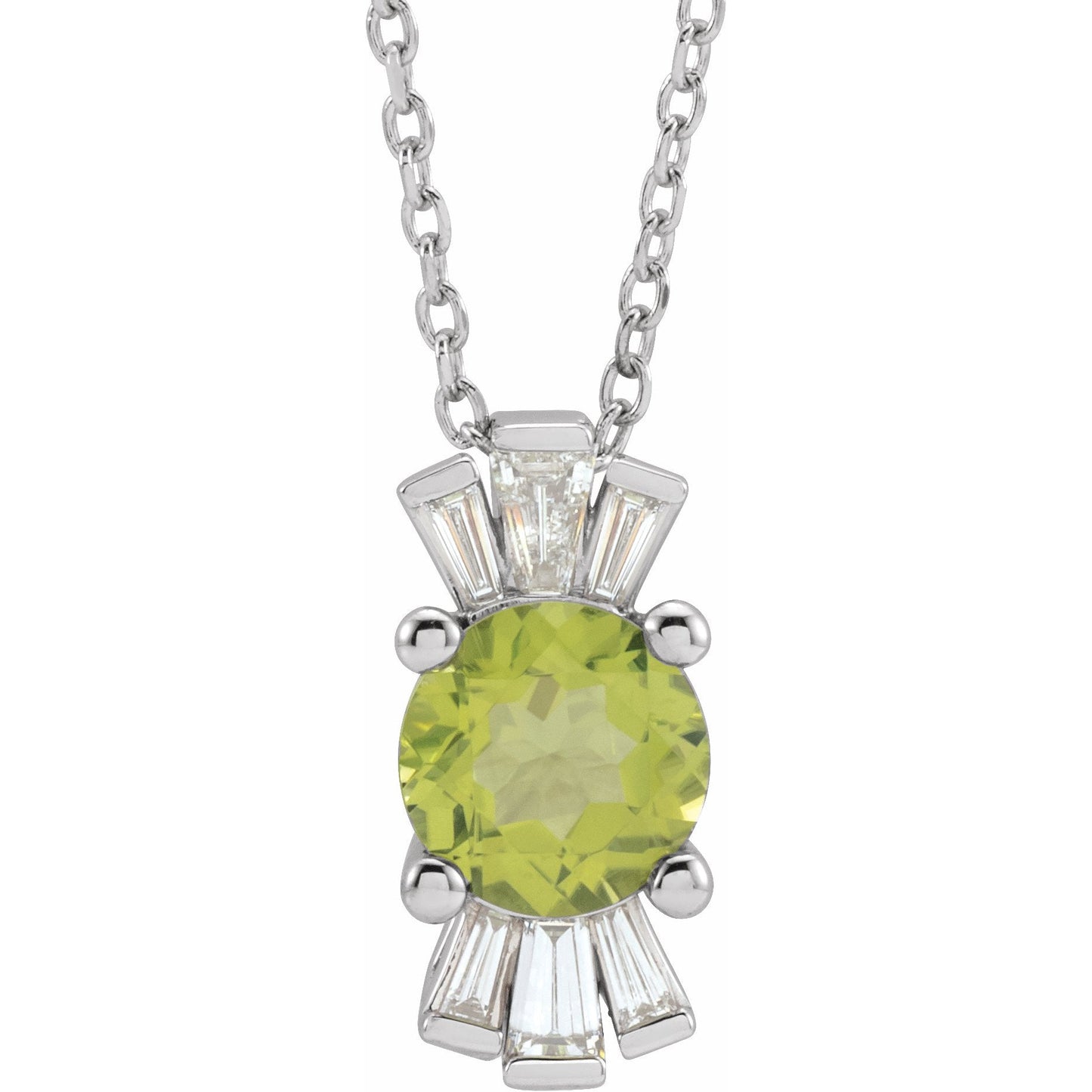14K White Peridot & 1/6 CTW Diamond 16-18 Necklace