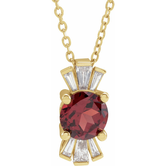14K Yellow Mozambique Garnet & 1/6 CTW Diamond 16-18 Necklace