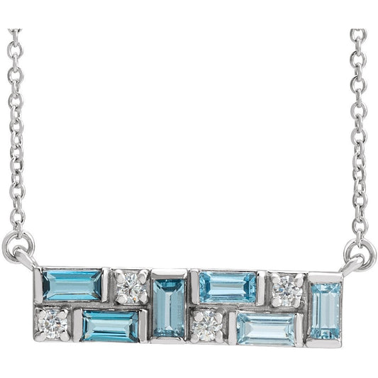 14K White Blue Multi-Gemstone & 1/8 CTW Diamond Bar 18 Necklace