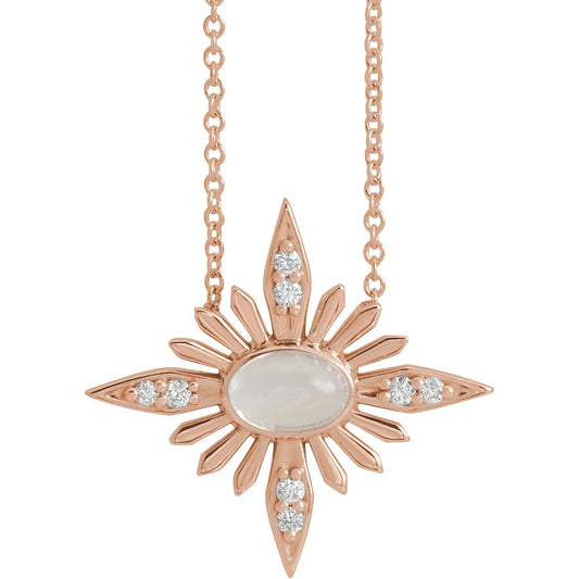 14K Rose Rainbow Moonstone & .08 CTW Diamond Celestial 16-18 Necklace